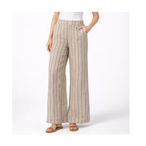 Women Pinstripe Flowy Linen Wide Leg Size 6 Boho Coastal Casual Summer Pants NWT